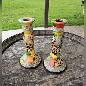 Mexican style candle stick holder multicolor